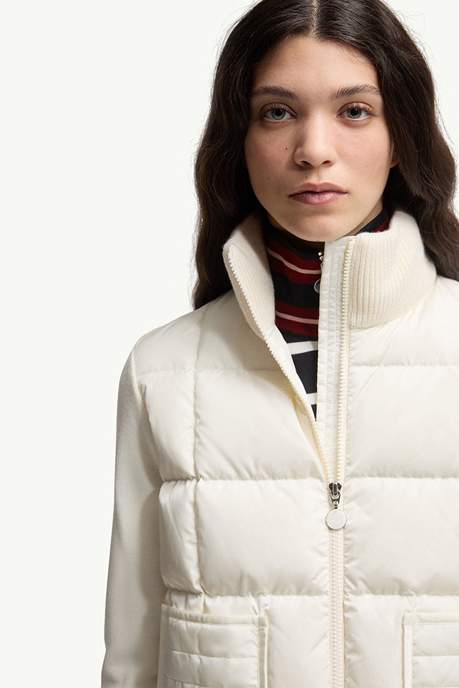 MONC Square-Quilted Padded Wool Zip-Up Cardigan Women White 602
