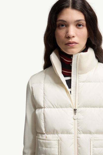 MONC Square-Quilted Padded Wool Zip-Up Cardigan Women White 602