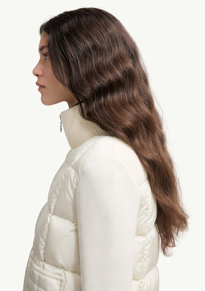 MONC Square-Quilted Padded Wool Zip-Up Cardigan Women White 602