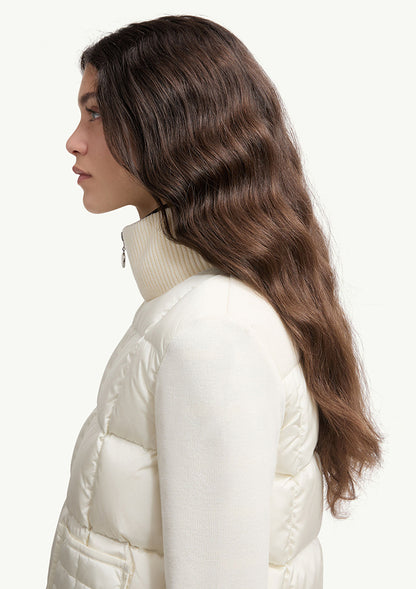 MONC Square-Quilted Padded Wool Zip-Up Cardigan Women White 602