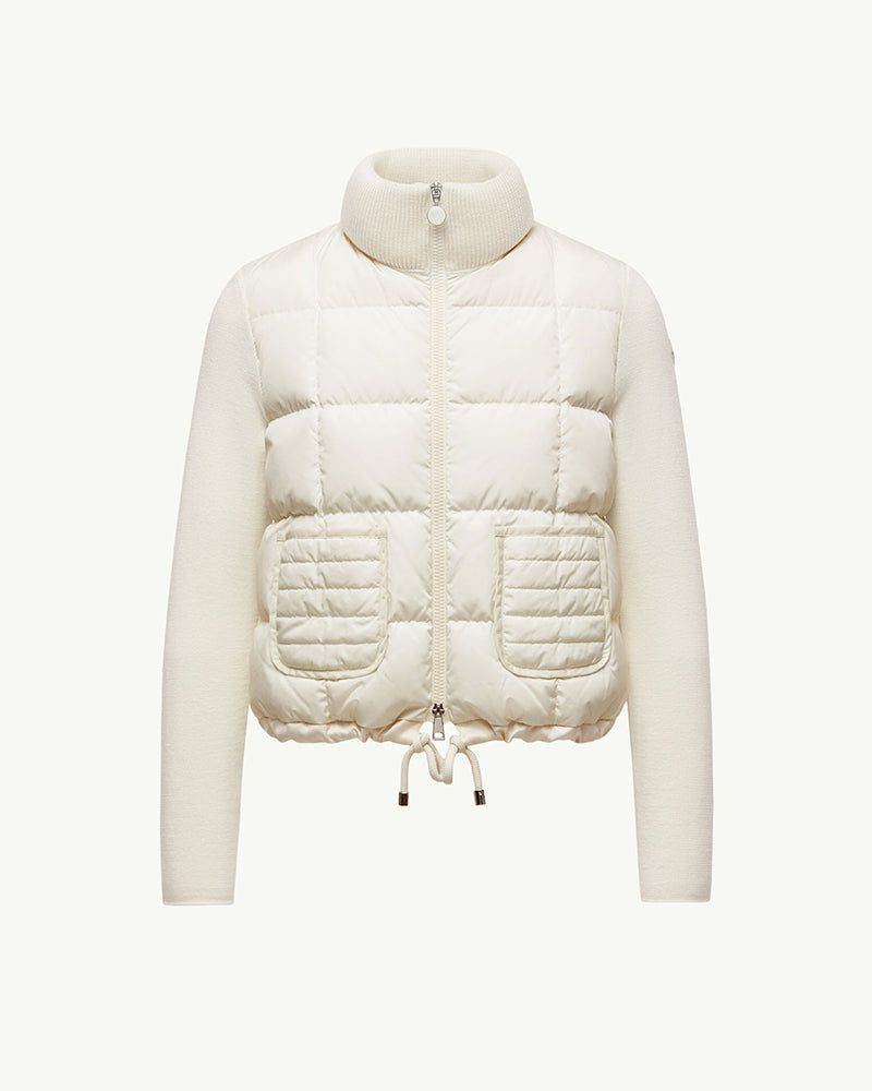 MONC Square-Quilted Padded Wool Zip-Up Cardigan Women White 602